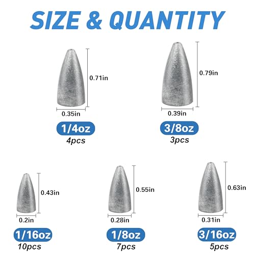 Bullet Sinkers Fishing Weights Kit,29/83pcs Worm Weights for Bass Fishing Slip Sinkers for Texas Rig Carolina Rig Soft Lures - style: 29pcs