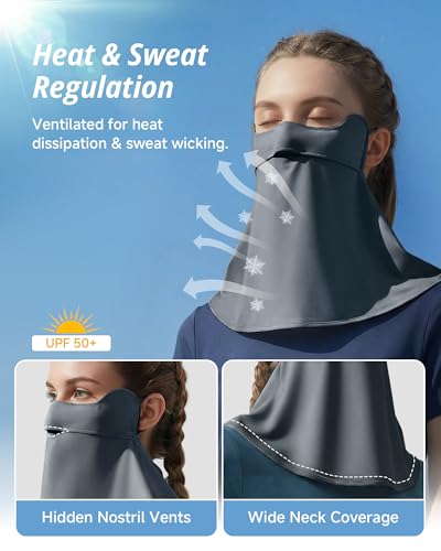 Stelle UV Protection Face Cover Breathable Cooling Neck Coverage Gaiter Scarf Summer Outdoor Activities - color: Grey