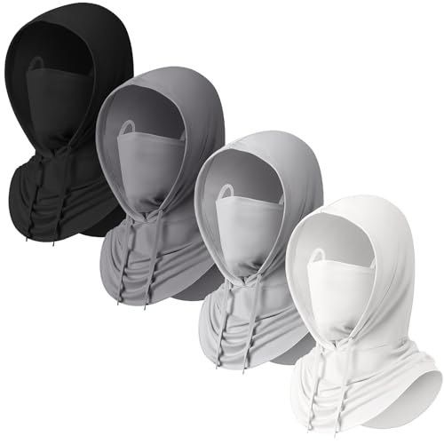 Funtery Summer Cooling Balaclava Mask, UV Protection Hood Mask Breathable Cycling Face Cover Full Head Scarf for Men Women - color: Black, White, Dark Grey and Light Grey