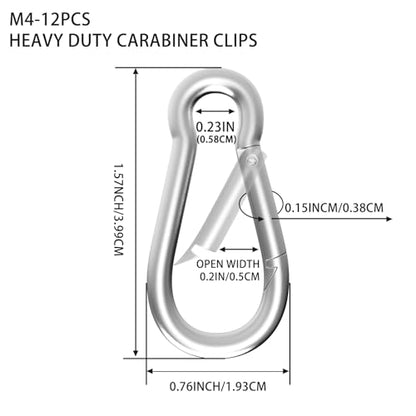Carabiner, Heavy Duty Galvanized Steel Spring Snap Hook Carabiner Clips with 110LBS Holding Capacity, Ideal for Outdoor, Hammock, Swing and Travel (M4 1.6Inch, 12PCS) - size: 12PCS-M4, style: Silver