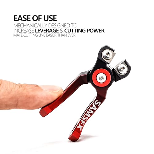 SAMSFX MINI Fishing Line Cutters with Retractors, Braid Scissors,Tungsten Line Cutter that Cut Braid, Mono and Fluoro Lines Clean & Smooth Fly Fishing Equipment - color: Gradient Red, Offset Cutting Face