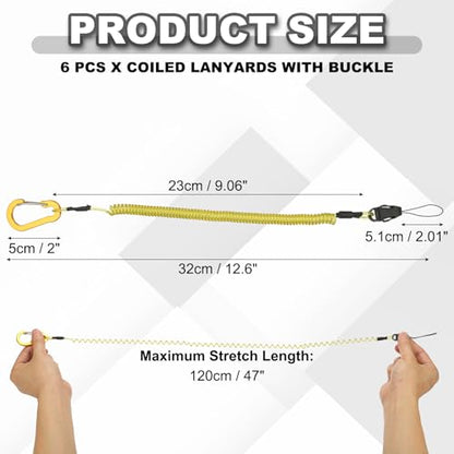 PATIKIL Coiled Lanyards with Buckle Retractable Safety Ring and Quick Release Detachable Buckle for Fishing Equipment - color: Yellow, size: 47 Inch