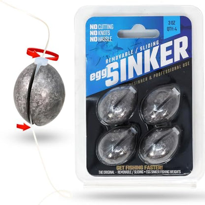 Removable & Knotless Fishing Weights for Saltwater Fishing, Tackle Sliding Sinkers for Line & Rod, Oval Fishing Equipment for Sea, Lake - size: 3oz