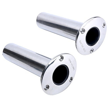 (Set of 2) Amarine-Made Heavy Duty Stainless Steel 316 Deluxe Rod Holders with Drain, Flush Mount Fishing Rod Pole Holders, 90 Degree