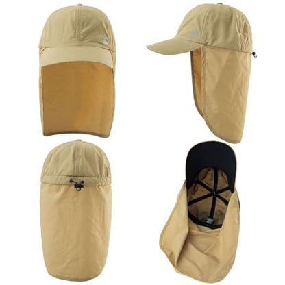 TOP-EX L/XL/XXL UV50+ Waterproof Neck Flap Baseball Sun Cap - color: Khaki, size: X-Large