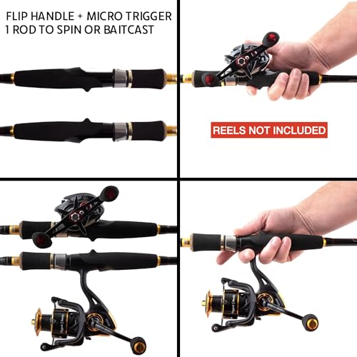 Rigged and Ready Predator Series Spin & Baitcast Travel Fishing Rods. Unique Spin Cast Micro Trigger. Compact Hi-Carbon Rods. 4 Rod Sections, 2 Tips, + case. Mobile Lure Rod Anglers. Fresh & Saltwater