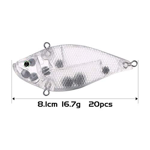 20pcs Fishing Crankbait Blanks,Unpainted Fishing Lures Blank Minnow Crankbaits Hard Bait Bodies Set DIY Fishing Tackle 8.1cm 16.7g