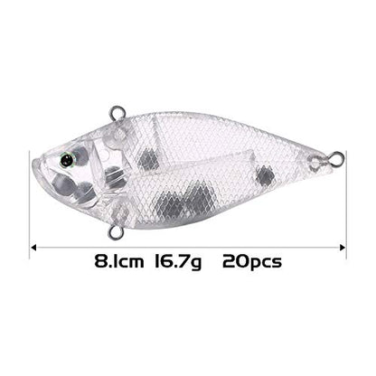 20pcs Fishing Crankbait Blanks,Unpainted Fishing Lures Blank Minnow Crankbaits Hard Bait Bodies Set DIY Fishing Tackle 8.1cm 16.7g