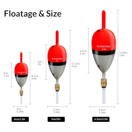 THKFISH Wood Slip Bobber for Fishing with Brass Weighted Crappie Floats - color: Red, size: 1.5in * 5pcs