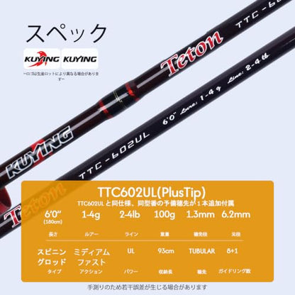 Teton 5'2"-6'6" BFS Fishing Rod Casting & Spinning, Ultra Light Rods, 40T Carbon Fiber Blank, Fuji Guides & Reel Seat, MF Fast Action, 2 Piece Travel Trout Lure Pole - size: Cast 6'0"-UL-M Fast-TTC602UL(PlusTip)
