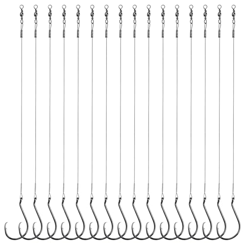 Circle Hooks Rigs, 15pcs Fishing Leader Rigs with Steel Leader Wire and Circle Hooks 1/0 2/0 3/0 4/0 5/0 6/0 7/0 8/0 9/0 10/0 for Bass, Catfish Fishing - size: 5/0