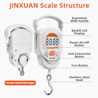 Fishing Scale Luggage Scale 132lb/60kg Digital Fish Scale, Fish Weight Scale with Backlit LCD Display, Luggage Weight Scale with 4 Units, 2 AAA Batteries, Hanging Scale for Fishermen Travelers - style: Battery Powered