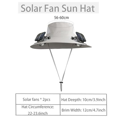 Solar Powered Fan Hat with 2 Fans, Wide Brim Sun Hat for Men Women, Adjustable Cooling Fishing Hat for Outdoor - color: Light Gray