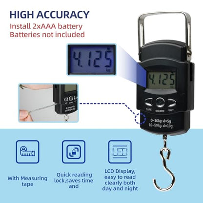 RAWILL Fishing Kit,Filleting Knife,Hook Remover,Fish Grip, Line Cutter,Fishing Scale, Pliers with Lanyards,Not Include Batteries - color: Black