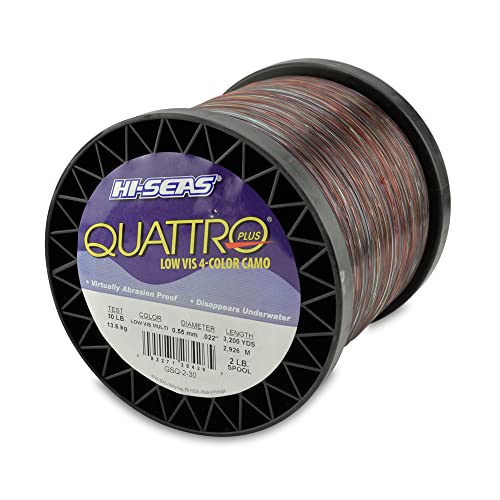 HI-SEAS Quattro Monofilament Fishing Line - Low-vis 4 Color Camo, Strong & Durable Performance Saltwater Main Line - style: 30 Lb Test, 0.55 Mm Dia, 3200 Yd