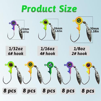 Crappie Jigs with Spinner - 1/32 oz, 1/16 oz, 1/8 oz Underspin Jig Heads for Crappie, Panfish, Bass - 40pcs - color: 1/16oz