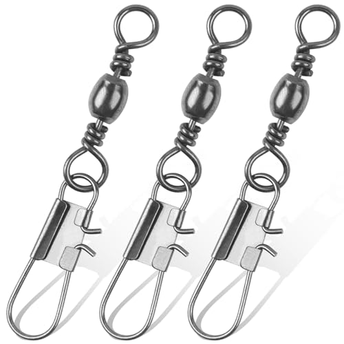 Fishing Swivels Snap, Barrel Swivels Fishing Tackle, Stainless Steel Safty Interlock Snaps Leader Line Lure Connector Freshwater Saltwater - size: 8#(28lb)-50pcs