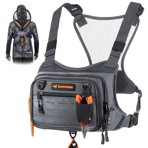 KastKing Bait Boss Water-Resistant Fishing Chest Pack With EVA Zip-Down Workstation, MOLLE Storage, Adjustable Chest Straps - color: C: Gray