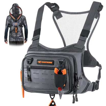 KastKing Bait Boss Water-Resistant Fishing Chest Pack With EVA Zip-Down Workstation, MOLLE Storage, Adjustable Chest Straps - color: C: Gray