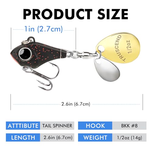 TRUSCEND Vibespinner Easy Catch Fishing Lures with BKK Hooks, Tail Spinner Baits with 4 Actions, Vibrating Swimming Flashing & Jigging for More Bites, Spoon Lures for Bass Trout Crappie Walleye Pike - color: A3-1/2oz-14g