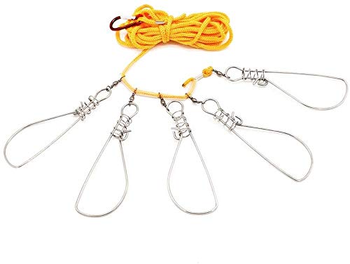 5 in 1 Stainless Steel Fishing Stringer Live Fish Lock,Steel Ropes Large Fish Lock w/Float and Plastic Handle,5 Snaps / 10 Snaps Available - color: 5 Snaps