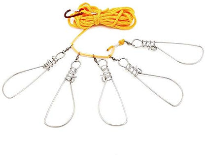 5 in 1 Stainless Steel Fishing Stringer Live Fish Lock,Steel Ropes Large Fish Lock w/Float and Plastic Handle,5 Snaps / 10 Snaps Available - color: 5 Snaps