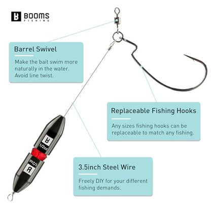 Booms Fishing TR1 Tokyo Rig, Pre Rigged Punch Shot Rig, Replaceable Hook Punchshot Kit, Bass Fishing Accessories Including Brass Bullet Weights, EWG Hooks, Barrel Swivel, Split Ring, Steel Wire, Bead - color: Black_1oz_4pack