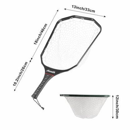 Aventik Fly Floating Fishing Net Carbon Fiber Landing Trout Net Light Weight Clear Rubber Ghost Net Catch & Release - color: Stealth Boat Frame standard handle black magnet