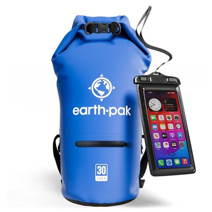 Earth Pak Waterproof Dry Bag with Zippered Pocket - Waterproof Dry Bag Backpack Keeps Gear Dry - color: Blue, size: 30L
