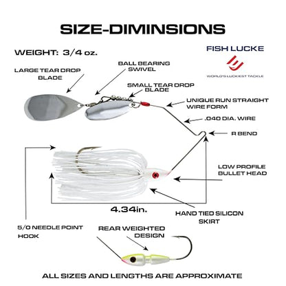 Hydra-Vibe Spinner Bait with Custom Blades - color: White, size: 3/4 OZ