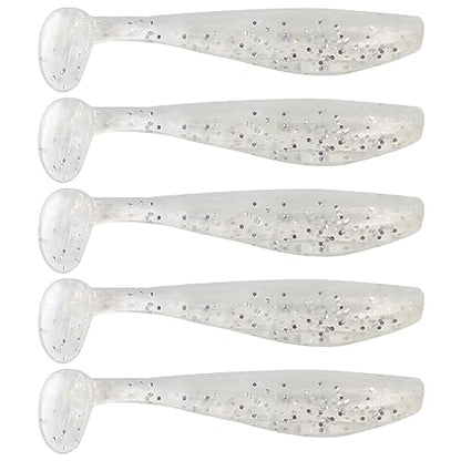 MAFIMOEA 50 Pcs Soft Fishing Lures Plastic Paddle Tail Swim Baits Kit for Bass Trout Walleye Crappie 5 Mixed Colors Fishing Soft Plastic Lure Kit 5.5CM - color: White