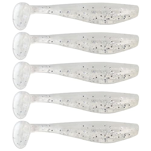 MAFIMOEA 50 Pcs Soft Fishing Lures Plastic Paddle Tail Swim Baits Kit for Bass Trout Walleye Crappie 5 Mixed Colors Fishing Soft Plastic Lure Kit 5.5CM - color: White