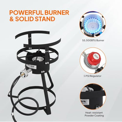 ROVSUN 10Qt Aluminum Fish Fryer Pot with Strainer Basket, Outdoor Fryer with 55,000 BTU Propane Gas Burner, Thermometer & Lid for Fish, Chicken Wings, Seafood Frying & Backyard Cooking - size: 10QT