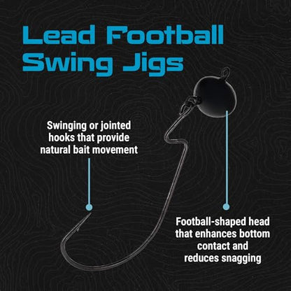 Reaction Tackle Football Swing Jig, Free-Swinging Hook with Football Head for Bass Fishing, Deep Water and Rocky Terrain (5-Pack) - color: Black, size: 1/2 Oz