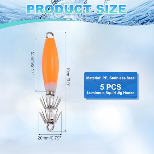 Luminous Squid Jig Hooks, Squid Jigs Saltwater Glow in Dark Dual-Layer Hooks - Fit for Cuttlefish Sleeve Night Fishing - color: Orange