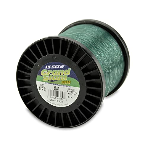 HI-SEAS Grand Slam Monofilament Fishing Line - Strong & Abrasion Resistant in Clear, Pink, Green, Smoke Blue, Fluorescent Yellow Freshwater & Saltwater - 1 lb Spool - color: Green, style: 25 Lb Test, 0.50 Mm Dia, 2140 Yd
