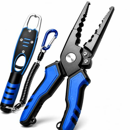 Fish Lip Gripper with Built-in Scale and Fishing Pliers, Stainless Steel Fishing Tool with Lanyard - color: Blue And Black/Green And Black