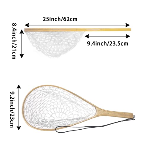 Aventik Fly Fishing Landing Net for Trout Soft Rubber Ghost Mesh Catch and Release Wooden Frame Lightweight and Tangle-Free - style: Round Head&magnet