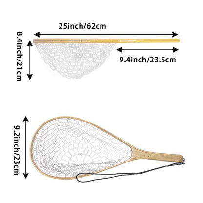 Aventik Fly Fishing Landing Net for Trout Soft Rubber Ghost Mesh Catch and Release Wooden Frame Lightweight and Tangle-Free - style: Round Head&magnet