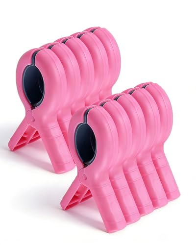 10 Pack Beach Towel Clips Heavy Duty Large Beach Essentials Chair Pool Clip | Pink Clips with Strong Grip, Silicone Protection, Rust Resistant Spring, Multi-Use for Beach, Boat, Cruise & Outdoors - color: Pink