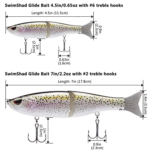 Bassdash SwimShad Glide Baits Jointed Swimbait Bass Pike Salmon Trout Muskie Fishing Lure,3-Pack - color: Rainbow Trout + Striper + Firetiger, size: 4.5in/0.65oz