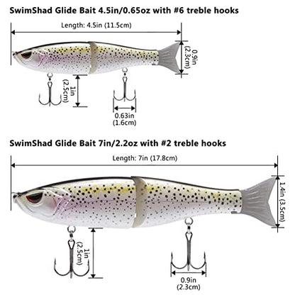 Bassdash SwimShad Glide Baits Jointed Swimbait Bass Pike Salmon Trout Muskie Fishing Lure - color: Rainbow Trout, size: 4.5in/0.65oz