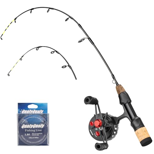 QualyQualy Ice Fishing Rod and Reel Combo 24 inch M/ML Inline Ice Fishing Combos 2 Different Tips for Walleye Perch Panfish and Trout - color: 24'' M/ML-Left