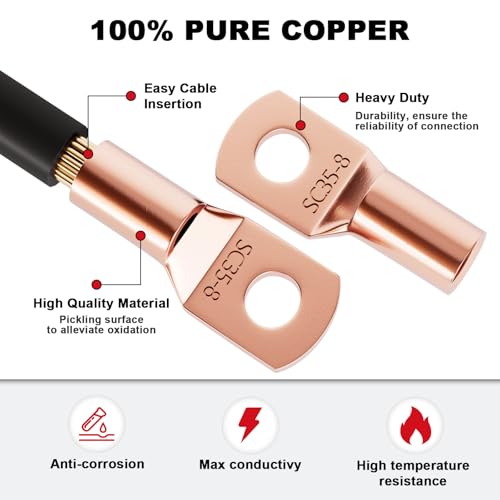 Sanuke 160pcs Copper Wire Lugs Kit, Battery Terminal Connectors | AWG 12 10 8 6 4 2, 80pcs Electrical Battery Cable Ends & Heat Shrink Tubing, Marine Automotive Wire Connectors Assortment