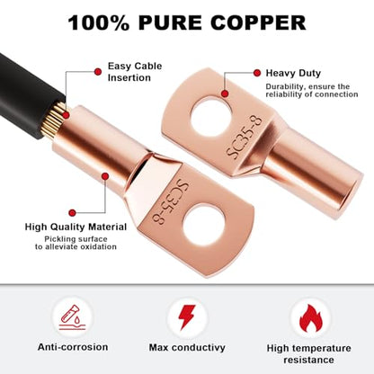 Sanuke 160pcs Copper Wire Lugs Kit, Battery Terminal Connectors | AWG 12 10 8 6 4 2, 80pcs Electrical Battery Cable Ends & Heat Shrink Tubing, Marine Automotive Wire Connectors Assortment