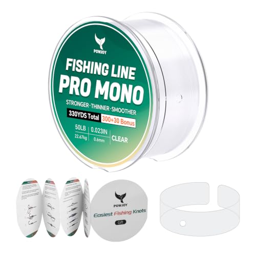 Monofilament Fishing Line with Knot Guide Card, Tangle-Free Snap Ring for No More Mess, Low Memory Smooth Casting Nylon Mono String, 15/20/30/50/80LB, 220-1050 Yards - color: Clear, size: 50LB 330Yards
