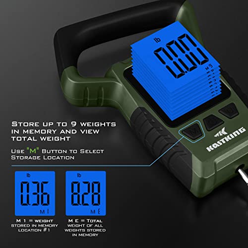 KastKing Fish Scale, WideView Floating Waterproof Digital Scale, 2.5” Large LCD Display, 110lb Capacity, Multi-Mode Pound/Ounces & Kilograms, Stores up to 9 Weights, Fishing Gifts for Men - color: C: Green combo