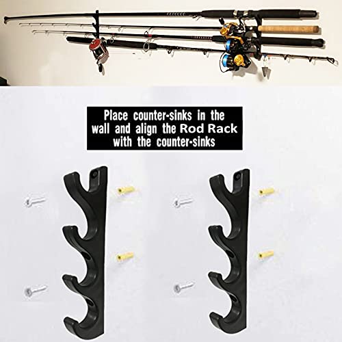 Pmsanzay Horizontal Rod Rack for Fishing Rod Wall Rack Storage Fishing Rod Holder - Hold 4 Fishing Rods - Space Saving - Easy to Install - Hardware Included - No Fishing Rod