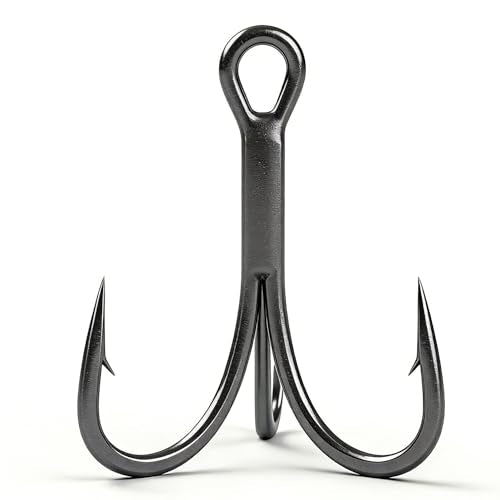 50pcs High Carbon Steel Fishing Treble Hooks - Super Sharp Solid Triple Barbed 3X Strong Professional V Design, Size 4/6/8/10/12/14, Saltwater and Freshwater Replacement Hooks - size: 3x-6#