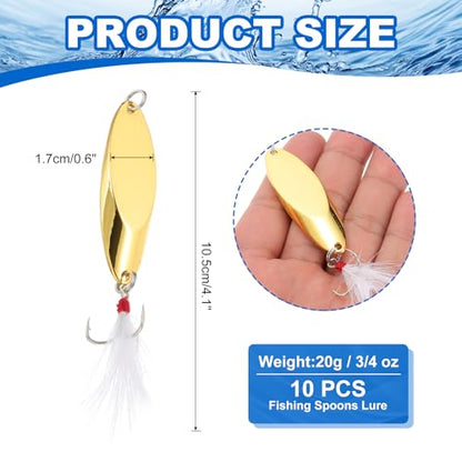 PATIKIL Fishing Spoons, Fishing Lures Casting Spoon Treble Hooks Jigs Hard Metal Spinner Baits - color: Gold Tone, size: 3/4 oz